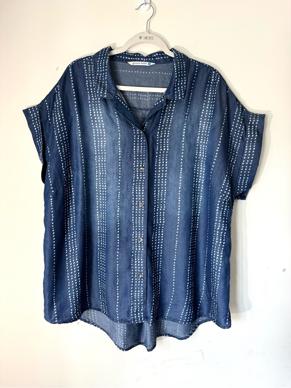 Given Kale Blue Short Sleeve Dot Stripe Chambray Shirt size 2X lyocell